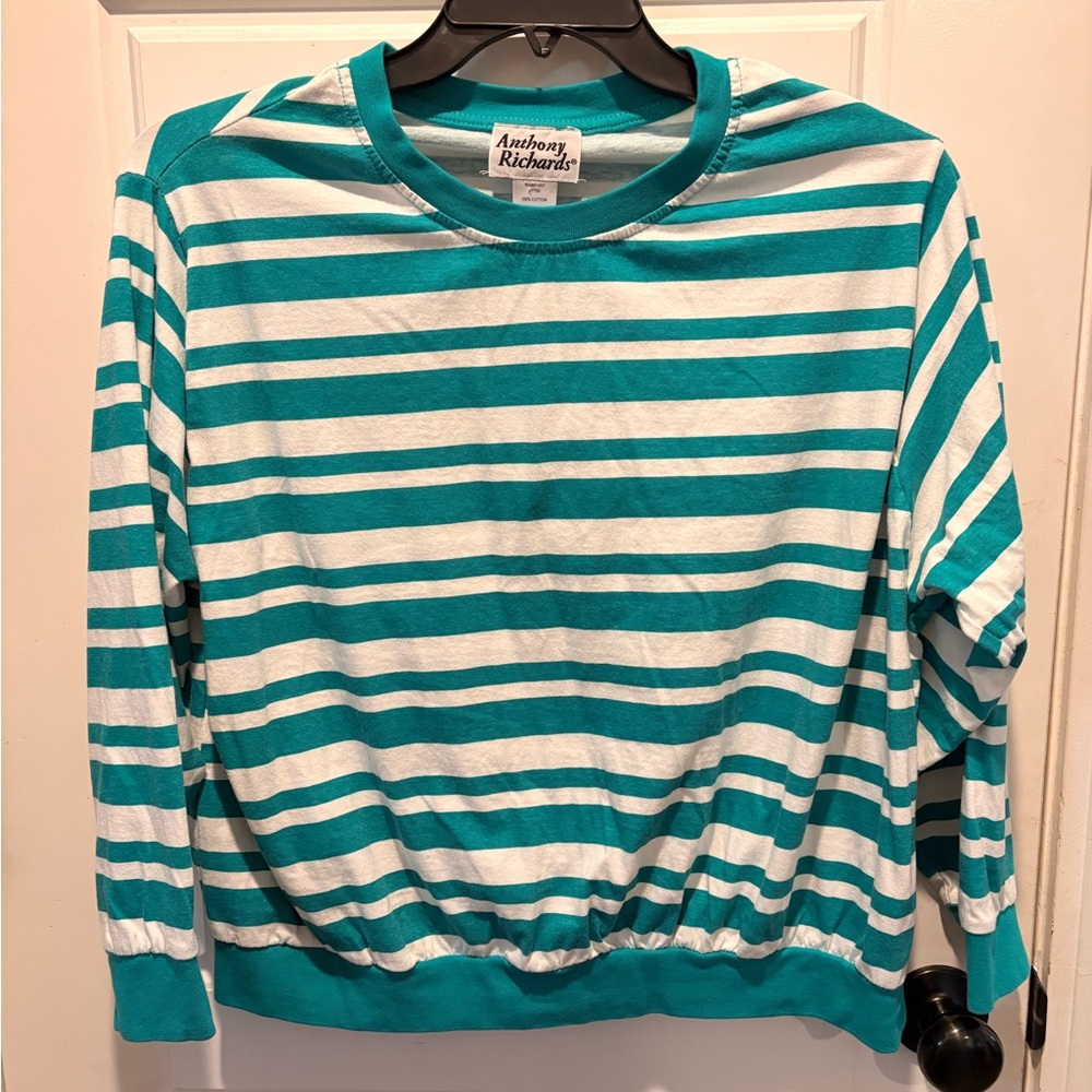 Anthony Richards Turquoise and White Striped Top